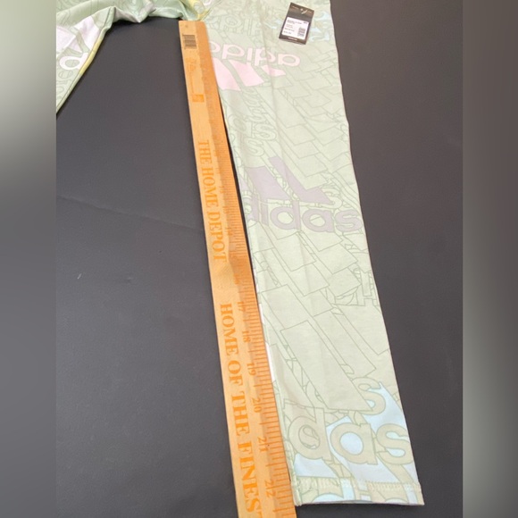 NWT Adidas Brand Love Allover Print Tights Leggings Linen Green Girls M (10/12) - Picture 10 of 11